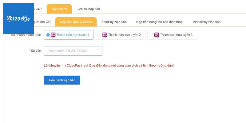 Hướng dẫn nạp tiền 123B thông qua nhiều phương thức khác nhau