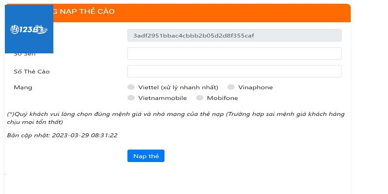 Vài điểm cần lưu ý khi nạp tiền 123B
